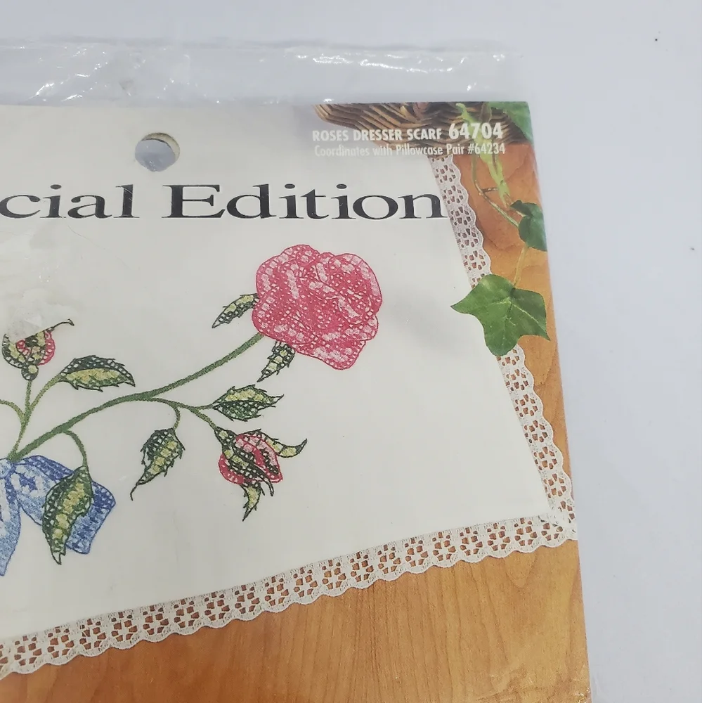 Bucilla Special Edition Elegant Rose Dresser Scarf #64828 Lot Of 2 New